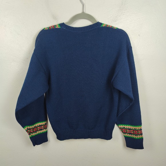 Vintage Pendleton Wool Sweater Womens Small Navy‎ Blue V Neck Fair Isle Trim - Picture 7 of 9